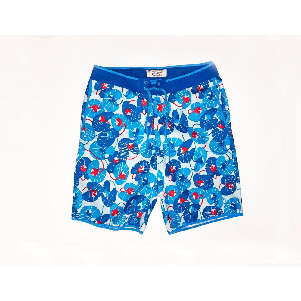 Original Penguin Men's Swim Trunks Boardshorts Blue Red Floral - Size 30